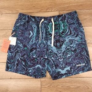 BAMBOO‎ AVE Boundless Green Blue Paint Splatter Sz L Athletic Workout Shorts NEW